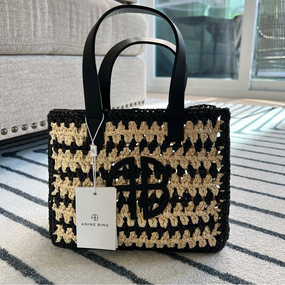 Anine Bing Small Rio Tote in Black / Tan - Picture 1 of 8
